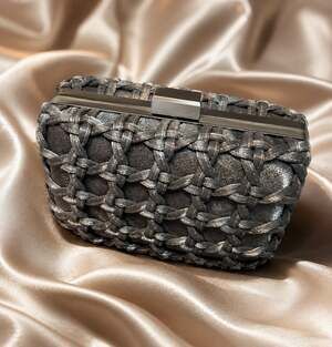 Sondra Roberts Silver Woven Satin Frame Clutch